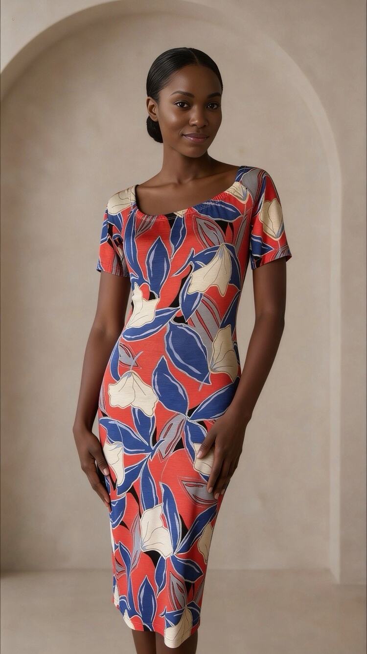Women’s Floral Print Midi Dress bodycon Spring Summer Dress